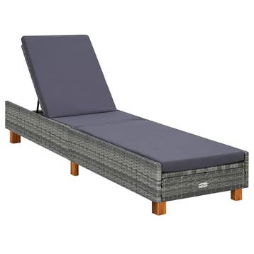vidaXL Ligbed met kussen poly rattan grijs, Verzenden