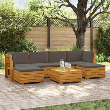 vidaXL 7 st Buiten bank set Massief Acacia Hout Bruin, Tuin en Terras, Verzenden, Nieuw