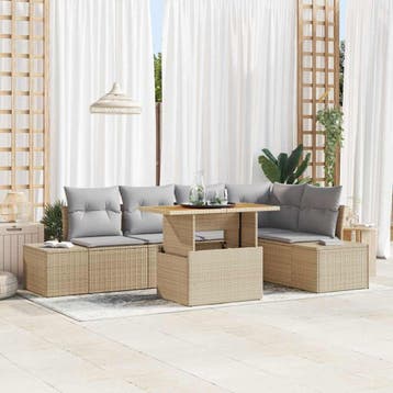 vidaXL Tuinbank Set 6 st Beige poly rattan, Verzenden, Nieuw
