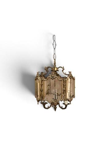 Lustre - Laiton argenté - Lanterne en verre de laiton 1930, Antiquités & Art