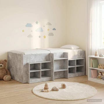 vidaXL Loft Bed Frame met Kast met plank 3 st Betongrijs, Verzenden, Nieuw