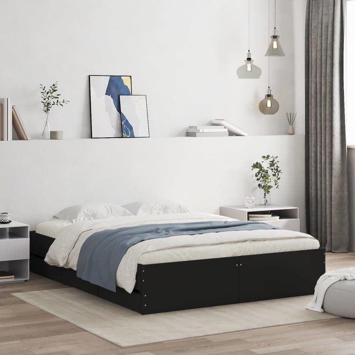 vidaXL Bedframe met lades bewerkt hout zwart 140x200 cm, Huis en Inrichting, Slaapkamer | Bedden, Nieuw, Verzenden
