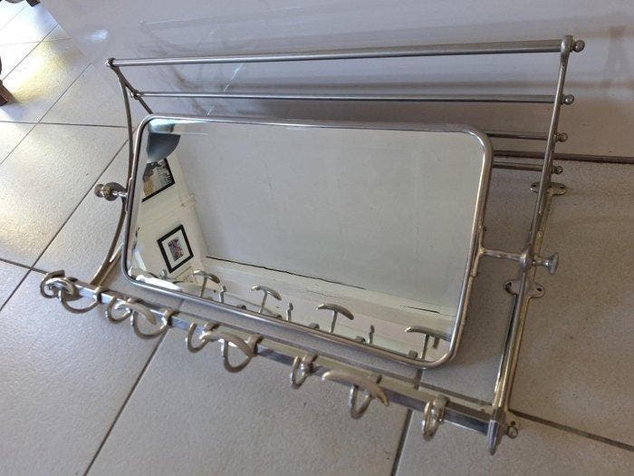 Kapstok - Vernikkeld messing - Spiegel en hoedenplank, Antiquités & Art, Curiosités & Brocante