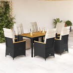 vidaXL 7-delige Bistroset met kussens poly rattan zwart, Verzenden