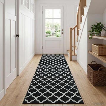 vidaXL Tapijt Runner LESAKA Zwart en wit 100 x 350 cm, Verzenden