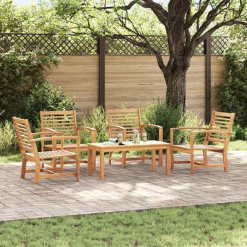 vidaXL Tuinbank Set 5 st Naturel Massief Teakhout, Tuin en Terras, Verzenden, Nieuw