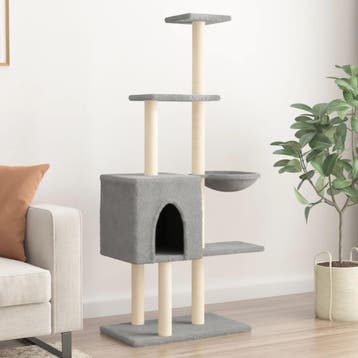 vidaXL Kattenmeubel met sisal krabpalen 145 cm lichtgrijs, Dieren en Toebehoren, Verzenden, Nieuw