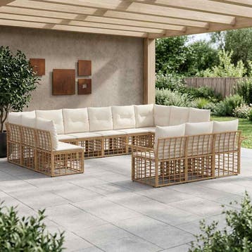 vidaXL Buiten bank set 13 st Natuurlijk en Crème Wit, Tuin en Terras, Verzenden, Nieuw