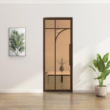 Stalen Taatsdeur - Brons - 5 Vlaks rond - Brons rook glas*, Minder dan 80 cm, Overige typen, Nieuw, Metaal