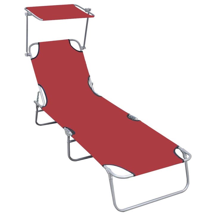 vidaXL Ligbed inklapbaar met luifel aluminium rood, Tuin en Terras, Ligbedden, Nieuw, Verzenden