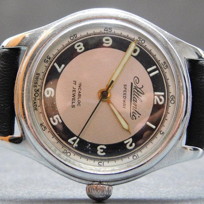 Atlantic - Speedway - Milano - Black ring - swiss vintage -, Handtassen en Accessoires, Horloges | Heren