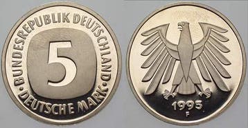5 duitse Mark 1995 F 5 Mark Kursmunten Bondsrepubliek Dui..., Verzenden