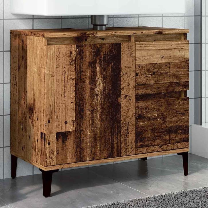 vidaXL Wastafelkast 65x33x60 cm bewerkt hout oud houtkleurig, Maison & Meubles, Tables | Coiffeuses, Envoi