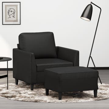 vidaXL Fauteuil met voetenbank / zetel 60 cm kunstleer zwart, Verzenden
