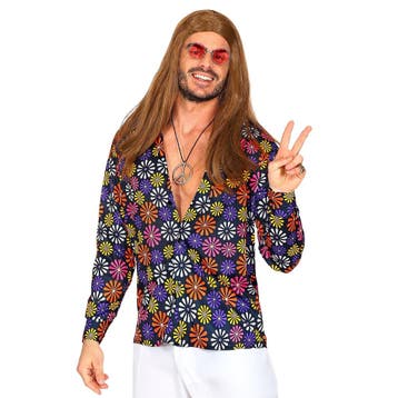 Disco 70S Blouse Paars Heren Bloemen, Verzenden, Nieuw