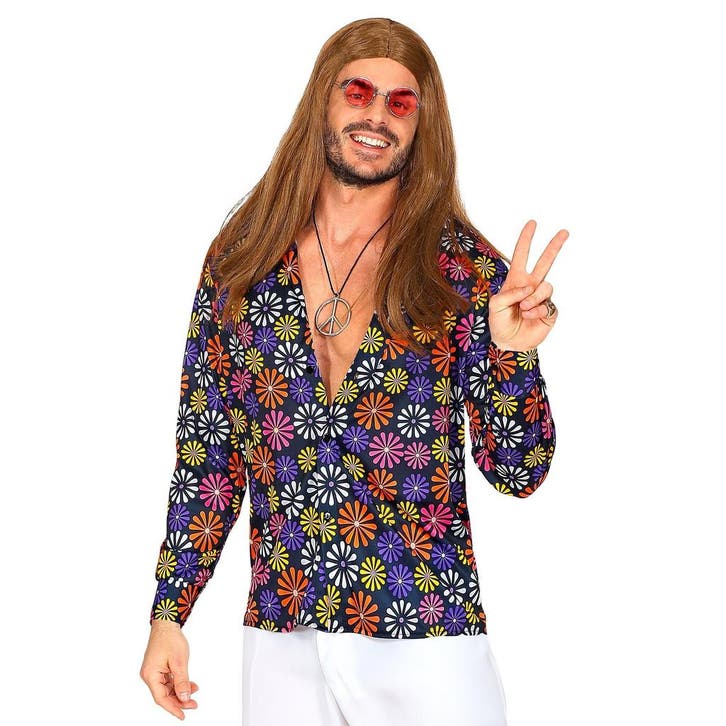 Disco 70S Blouse Paars Heren Bloemen, Kleding | Heren, Carnavalskleding en Feestkleding, Nieuw, Verzenden
