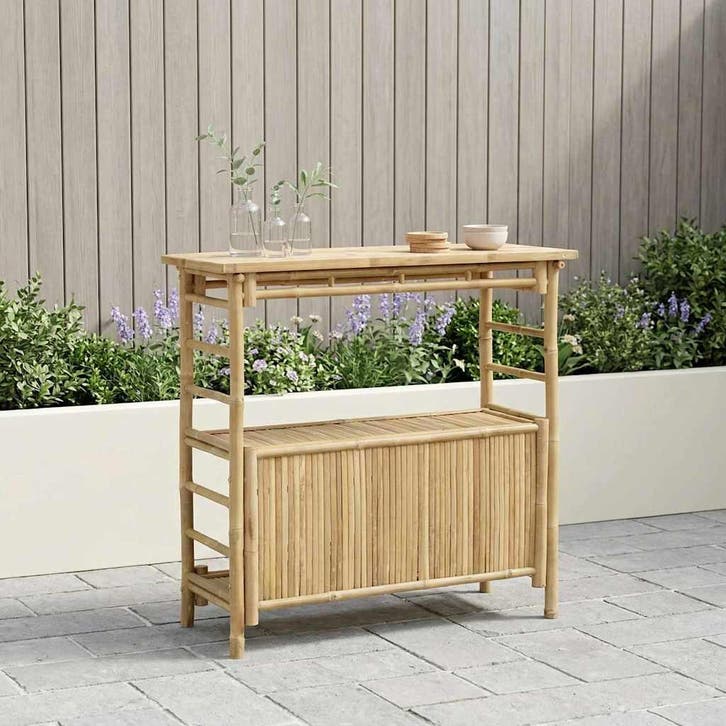 vidaXL Buiten Bartafel met opslag Naturel 110 x 50 x 105 cm, Tuin en Terras, Tuintafels, Nieuw, Verzenden