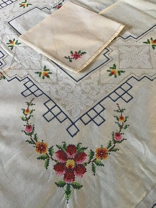 Tafelkleed (13) - 250 cm - 165 cm, Antiquités & Art, Tapis & Textile