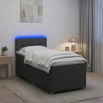 vidaXL Boxspringbed met matras en LED Donkergrijs 90 x 190, Maison & Meubles, Verzenden