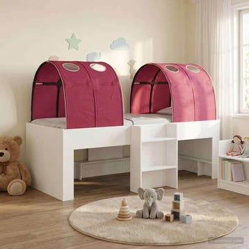 vidaXL Kinderhoogslaper met tunnel 3 st Wit en Rood Bewerkt, Verzenden, Nieuw