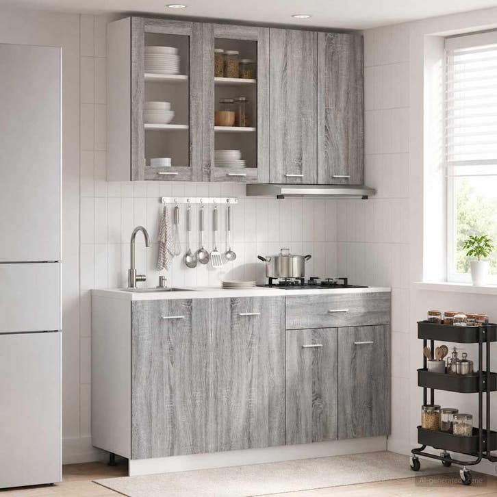 vidaXL Keukenblok LYON 4 pcs Grijs Sonoma Bewerkt hout, Maison & Meubles, Armoires | Autre, Envoi