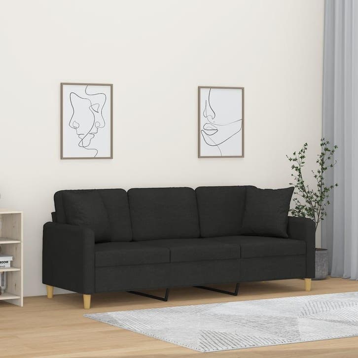 vidaXL Driezitsbank met sierkussens 180 cm stof zwart, Huis en Inrichting, Zetels | Zetels, Nieuw, Verzenden