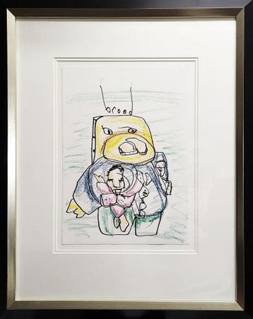 Herman Brood – Moeder met Kind, Ophalen, Tekening, Gemengde techniek, Ingelijst