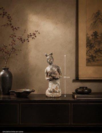 Beeldje, Courtisane agenouillée en terre cuite Chine style