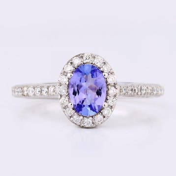 Ring - 14 karaat Witgoud - 0.97ct. tw. Tanzaniet - Diamant -, Nieuw