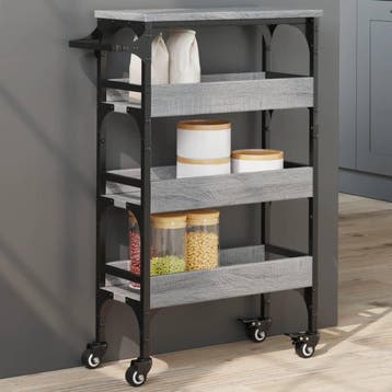 vidaXL Keukentrolley 53x20x76 cm bewerkt hout grijs sonoma, Huis en Inrichting, Verzenden, Nieuw