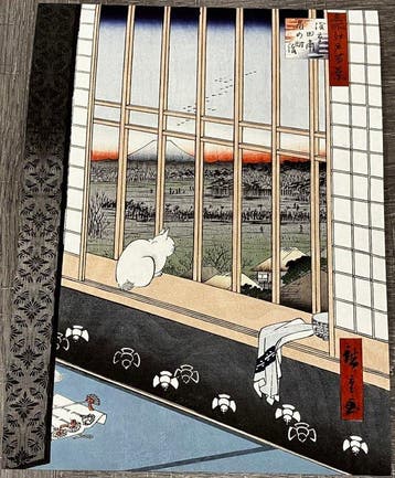 “Cat Watching Mount Fuji” (NO RESERVE) Japanese Cat Arts -