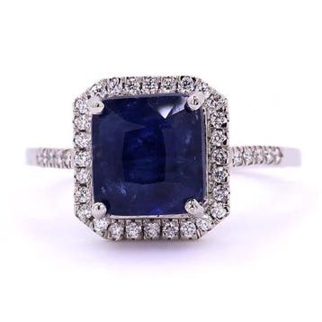 Zonder minimumprijs - Ring Platina - 3.89ct. tw. Saffier -, Nieuw