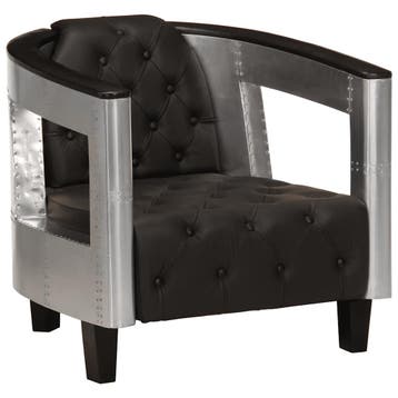 vidaXL Fauteuil luchtvaartstijl echt leer zwart, Verzenden