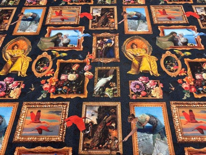 Exclusieve katoenstof van GCFabrics met kunstgalerij-motief, Antiquités & Art, Tapis & Textile