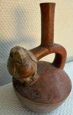 Réplique de Moche Terre cuite Navire avec un oiseau - 18 cm