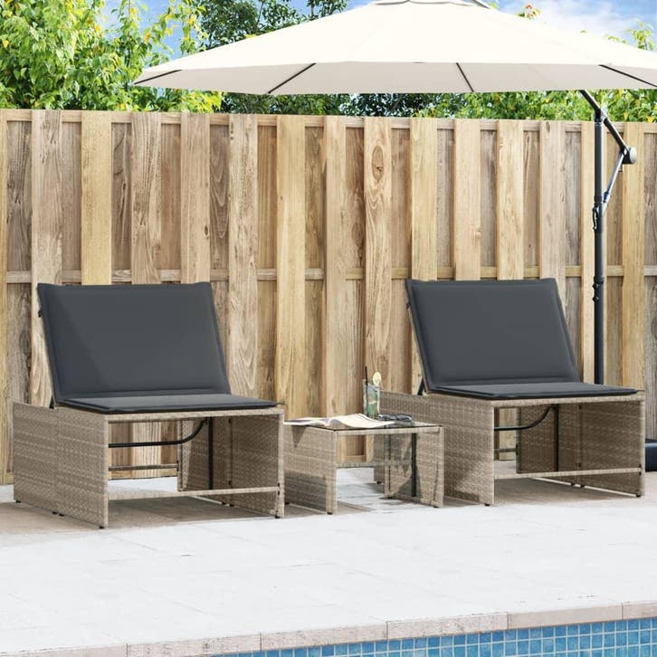 vidaXL Ligstoelen 2 st met tafel lichtgrijs poly rattan, Tuin en Terras, Ligbedden, Nieuw, Verzenden