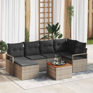 vidaXL Tuinbank Set 7 st Grijs poly rattan, Verzenden, Nieuw