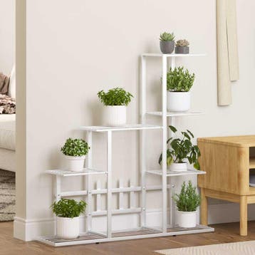 vidaXL Bloemenstandaard 94,5x25x88 cm metaal wit, Verzenden