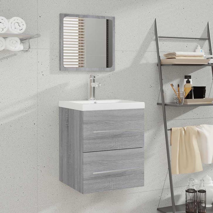 vidaXL Badkamerkast met spiegel 41x38,5x48 grijs sonoma, Huis en Inrichting, Badkamer | Badkamermeubels, Nieuw, Verzenden