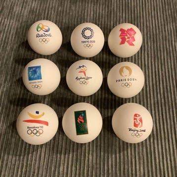 Set van 9 Olympische tafeltennisballen (1992–2024) —, Nieuw