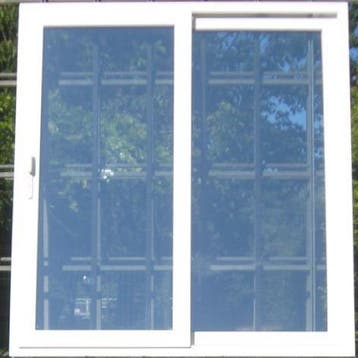 pvc schuifraam , schuifdeur ,pui 200 x 218 wit / kwartsgrijs, Kunststof, Gebruikt, Ophalen of Verzenden, 150 tot 225 cm
