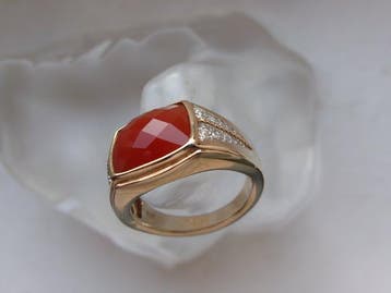 Argent, Cornaline - Bague - Style Art déco