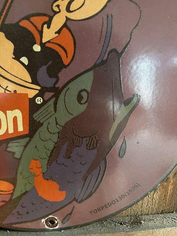 Zeldzaam Popeye emaille reclamebord – Heddon visserij &, Nieuw in verpakking