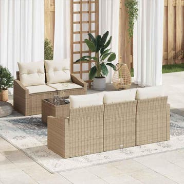 vidaXL Bankstel 6 st Beige en Crème poly rattan, Verzenden, Nieuw