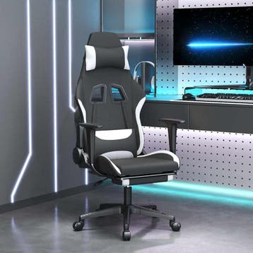 vidaXL Massage gamestoel met voetensteun stof zwart en wit, Verzenden, Nieuw