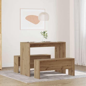 vidaXL 3-delige Eettafel en bankenset bewerkt hout, Huis en Inrichting, Complete eetkamers, Verzenden, Nieuw