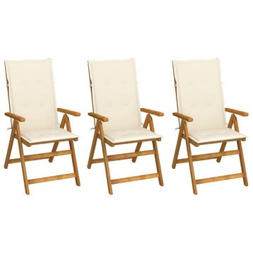 vidaXL Inklapbare stoelen 3 st met kussens massief, Verzenden