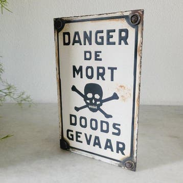 Zeldzaam & Antiek, Emaille Verbodsbord, Danger de Mort,