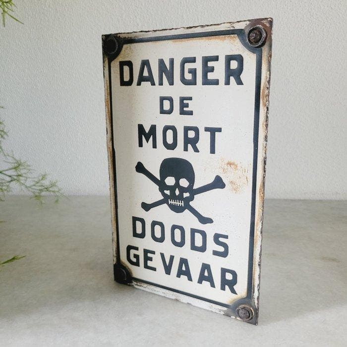 Zeldzaam & Antiek, Emaille Verbodsbord, Danger de Mort,, Antiek en Kunst, Antiek | Wandborden en Tegels