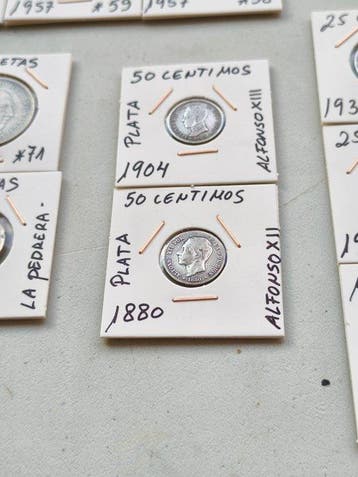 Spanje. Peseta 1880-1993 (Colección de 66 monedas y 4, Postzegels en Munten